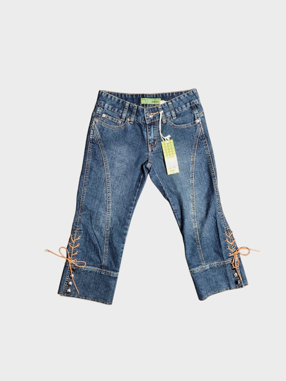 Y2k Deadsrock Blue Lace-Up Capri Jeans!
